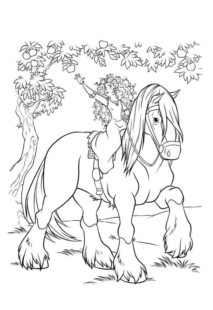 Desenho Princesa Merida com Cavalo Angus para Colorir e Imprimir