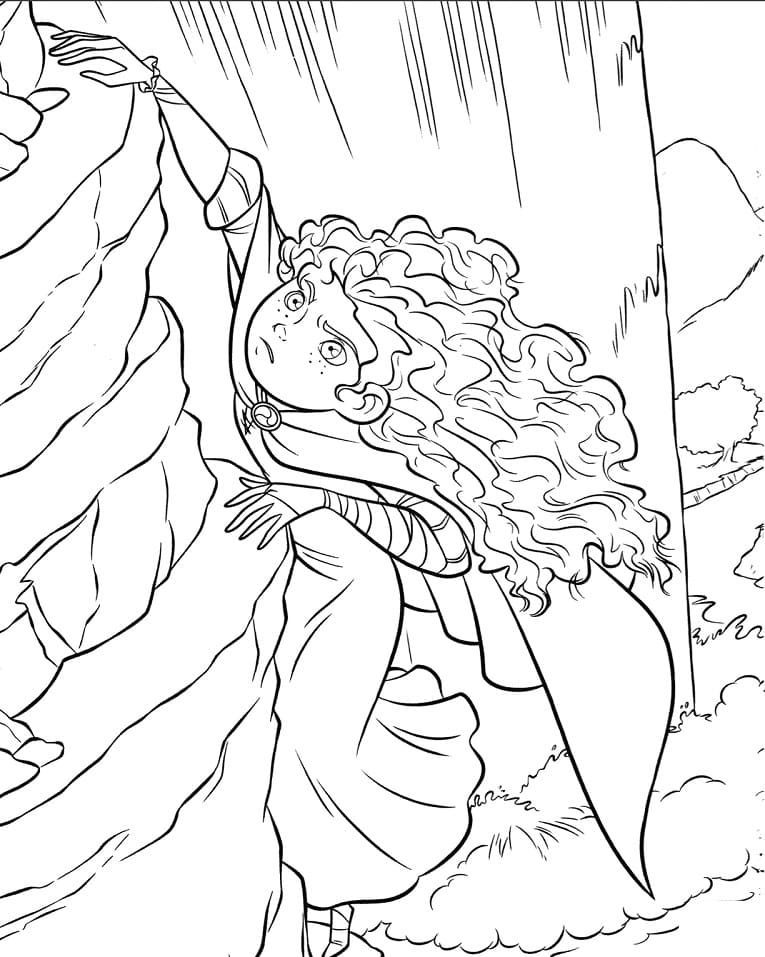 Desenho Princesa Merida Subindo na árvore para Colorir e Imprimir