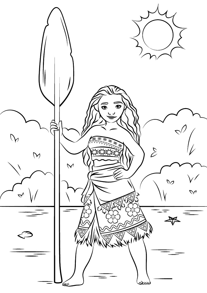 Desenho Princesa Moana com Remo para Colorir e Imprimir