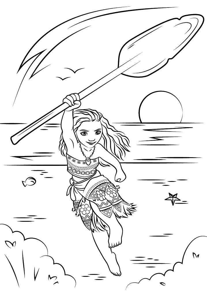 Desenho Princesa Moana na ilhá para Colorir e Imprimir