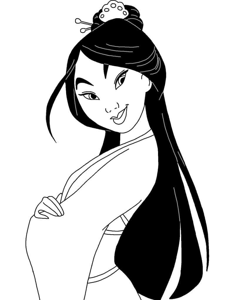 Desenho Princesa Mulan de Perfil para Colorir e Imprimir
