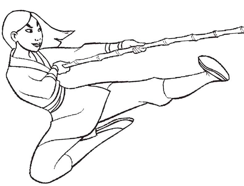 Desenho Princesa Mulan em ação para Colorir e Imprimir