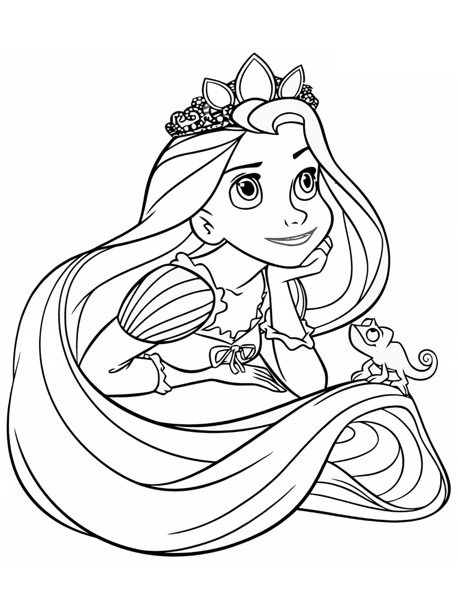 Desenho Princesa Rapunzel com Cabelo Comprido para Colorir e Imprimir