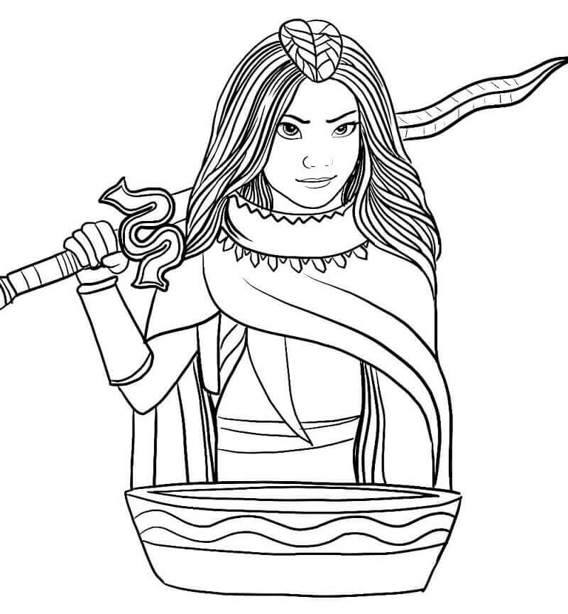 Desenho Princesa Raya com Espada para Colorir e Imprimir