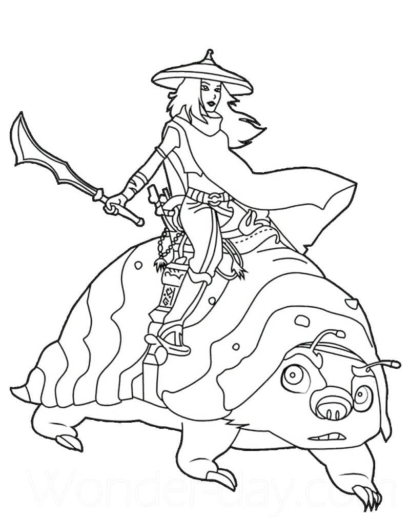 Desenho Princesa Raya e Tuk Tuk para Colorir e Imprimir