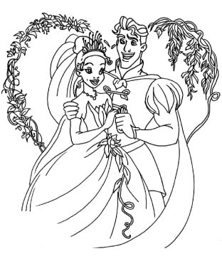 Desenho Princesa Tiana e príncipe Naveen para Colorir e Imprimir