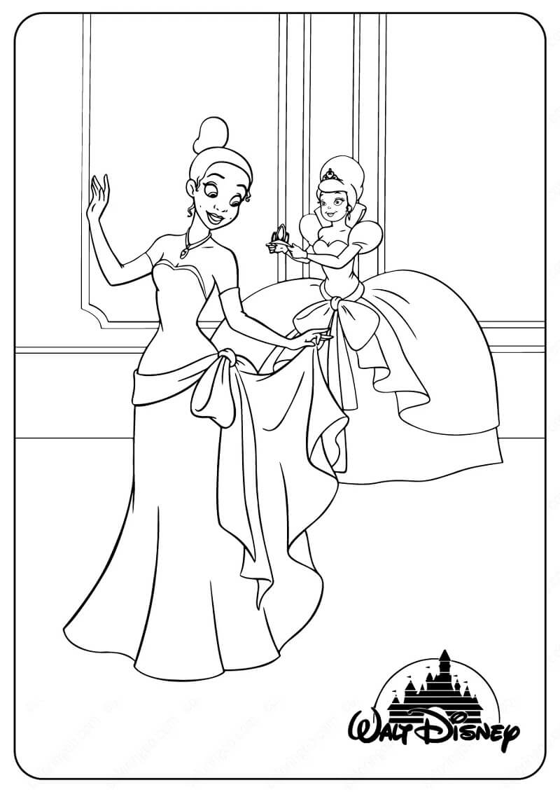 Desenho Princesa Tiana no salão para Colorir e Imprimir