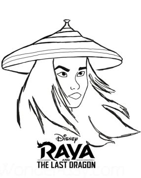 Desenho Rosto da Princesa Raya com chapéu para Colorir e Imprimir