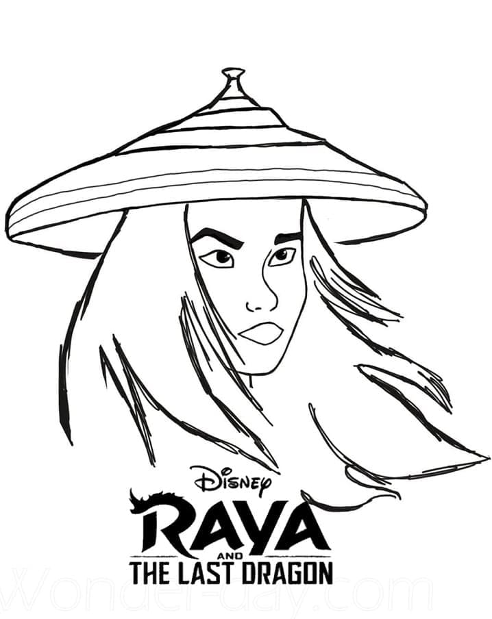 Desenho Rosto da Princesa Raya com chapéu para Colorir e Imprimir