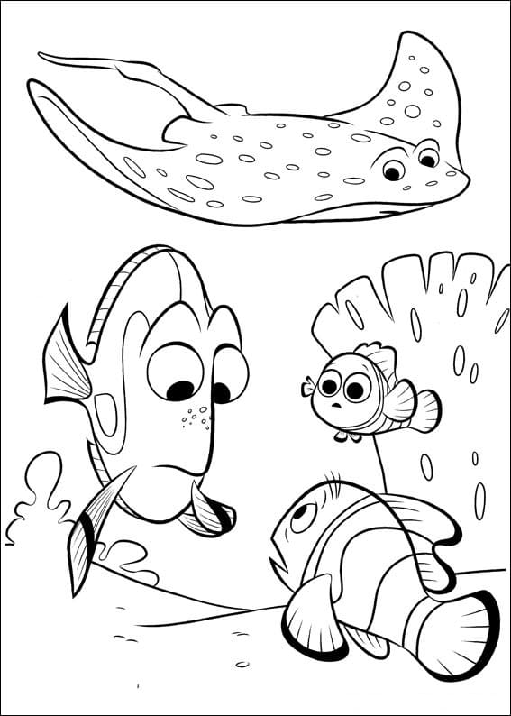 Desenho de Procurando Dory e Amigos Conversando para Colorir