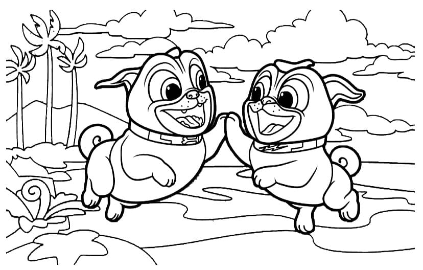 Desenho de Puppy Dog Pals Bingo com Rolly para Colorir