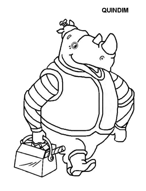 Desenho de Quindim Segurando Caixa de Ferramentas para Colorir