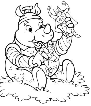 Desenho de sítio do Pica Pau Amarelo Quindim com Batman de Brinquedo para Colorir