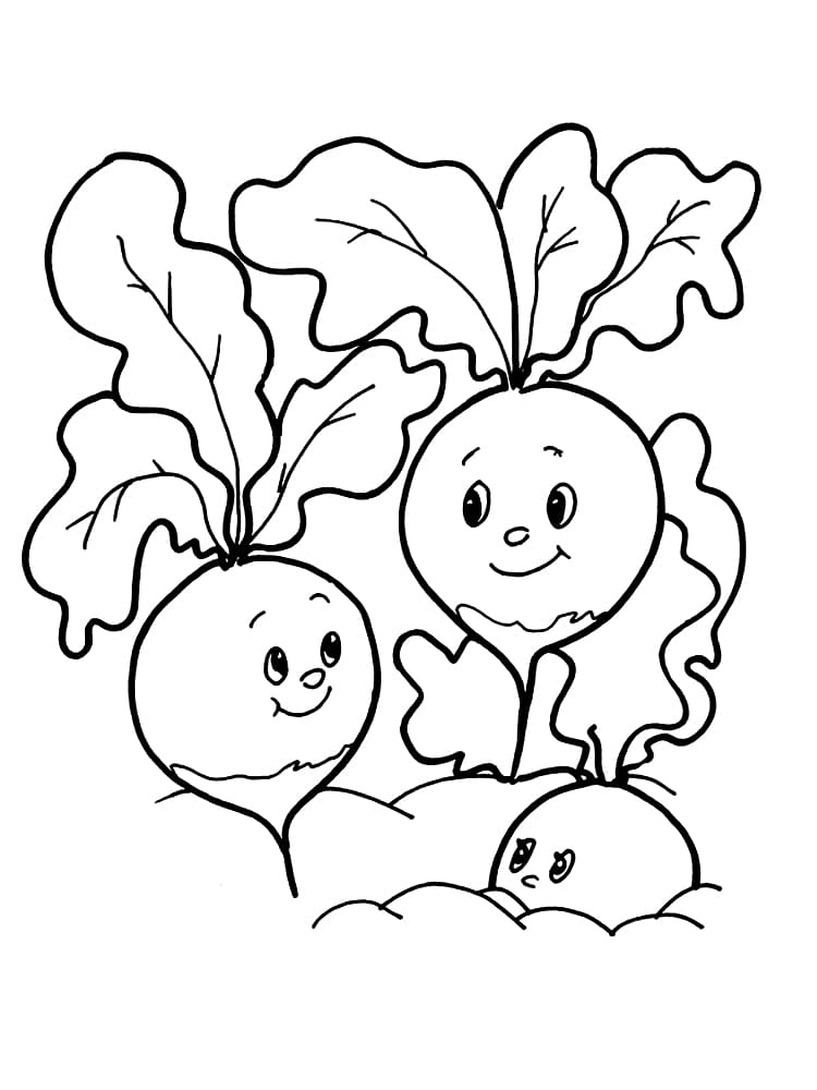 Desenho de Rabanetes Fofos para Colorir