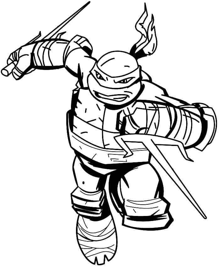 Desenho de Tartarugas Ninja Raphael Atacando para Colorir