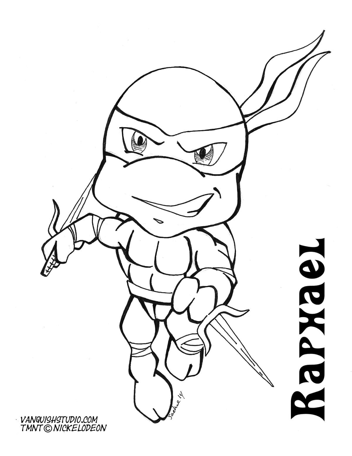 Desenho de Tartarugas Ninja Raphael Chibi para Colorir