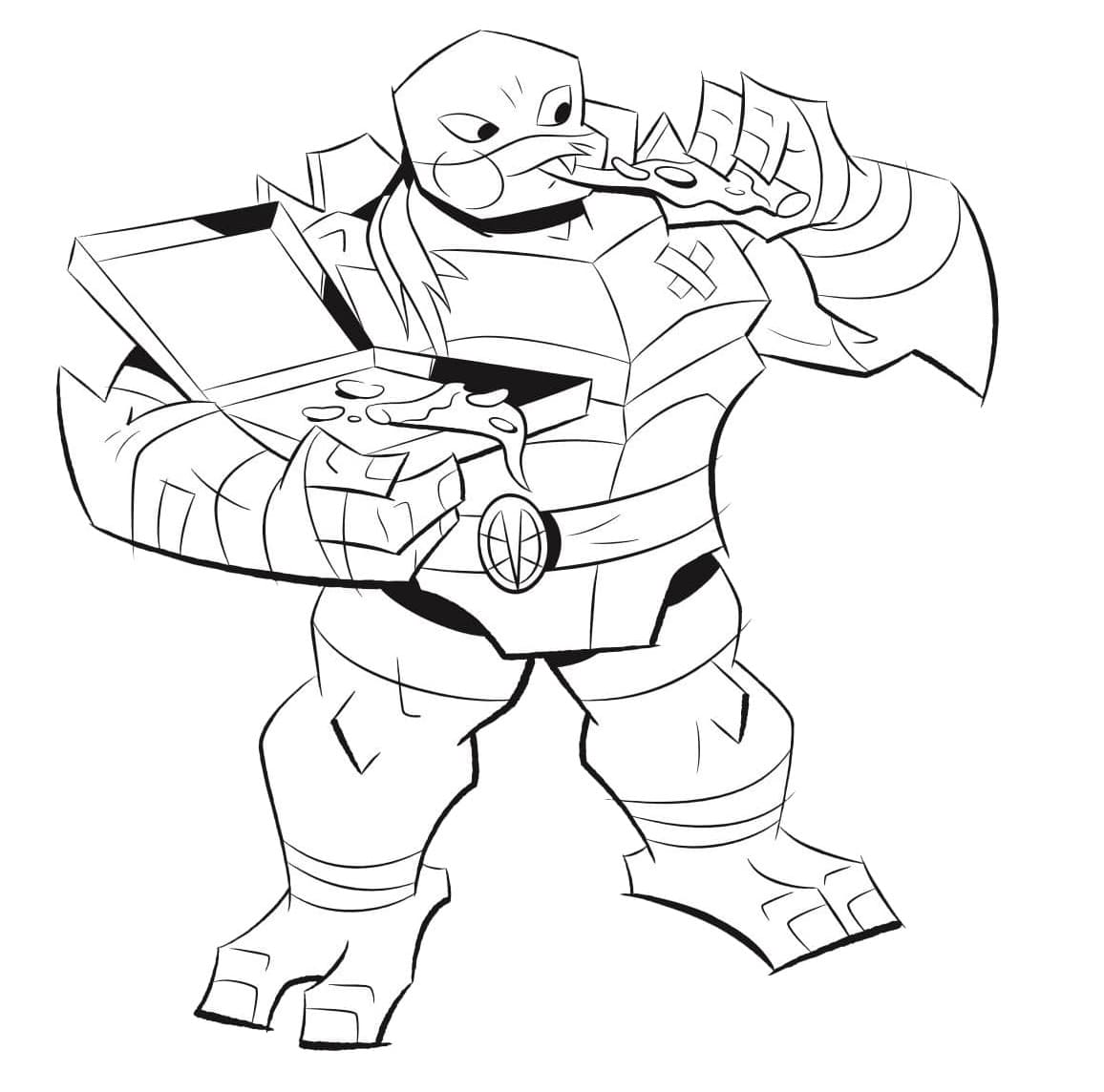 Desenho de Tartarugas Ninja Raphael Comendo Pizza para Colorir