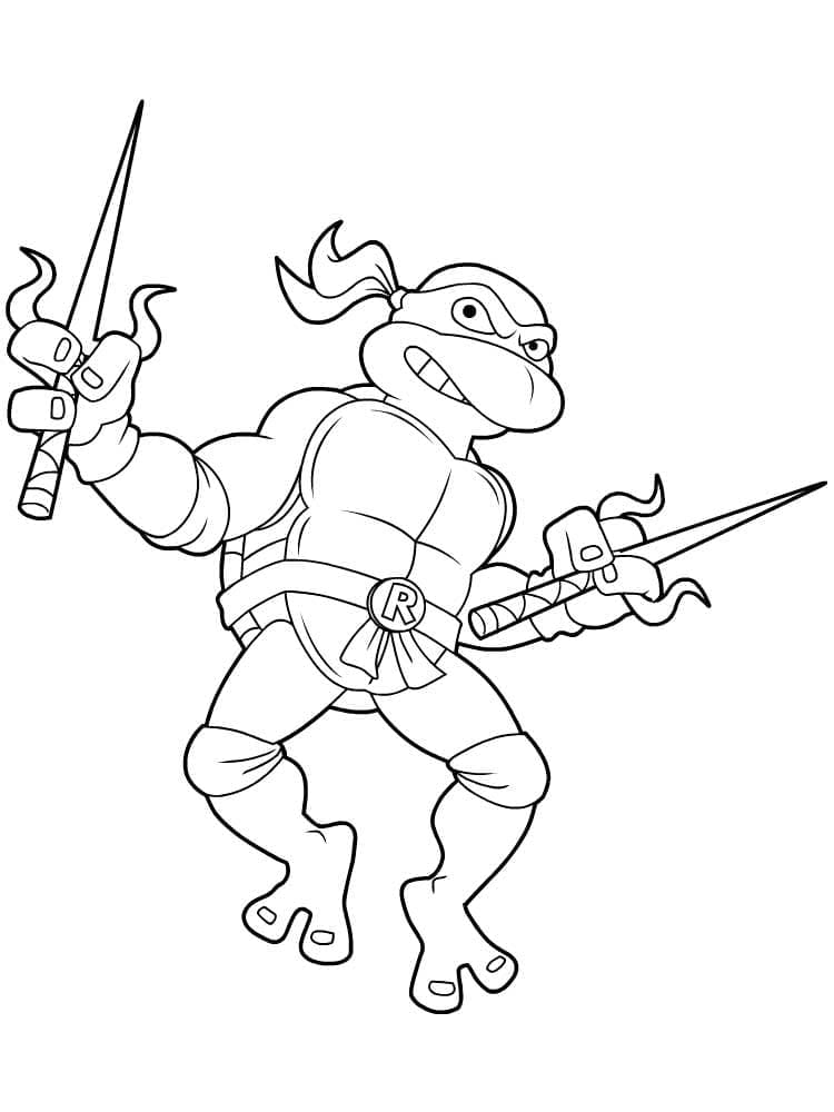 Desenho de Tartarugas Ninja Raphael Feliz para Colorir