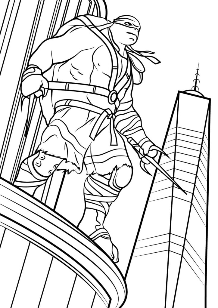 Desenho de Tartarugas Ninja Raphael no Telhado para Colorir