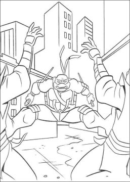 Desenho de Tartarugas Ninja Raphael Vs vilões para Colorir
