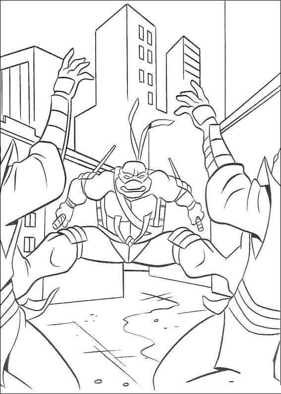 Desenho de Tartarugas Ninja Raphael Vs Vilões para Colorir