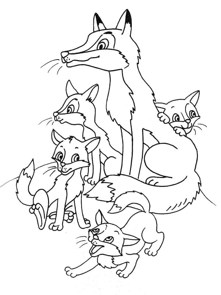 Desenho de Família de Raposas para Colorir