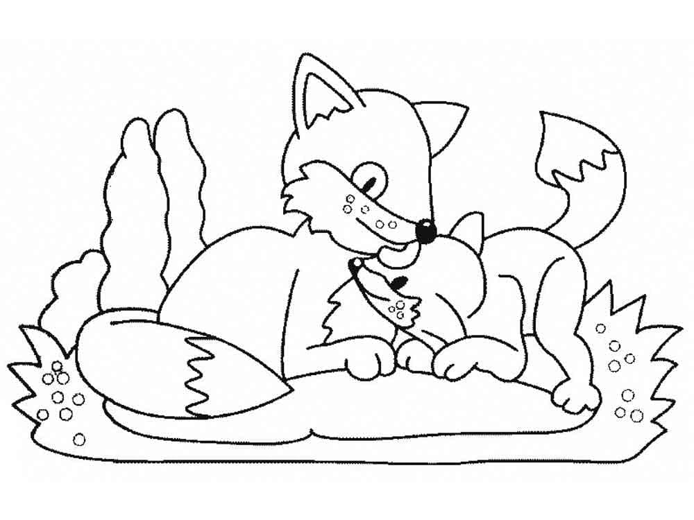 Desenho de Mãe e Bebê Raposa para Colorir