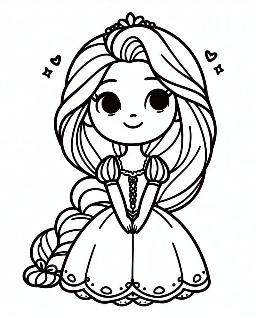 Desenho de Chibi Rapunzel para Colorir