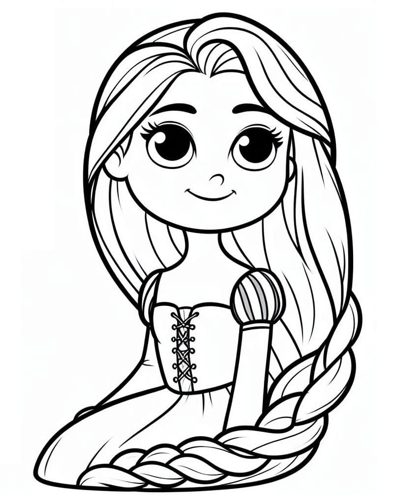 Desenho de Princesa Rapunzel Fofa para Colorir