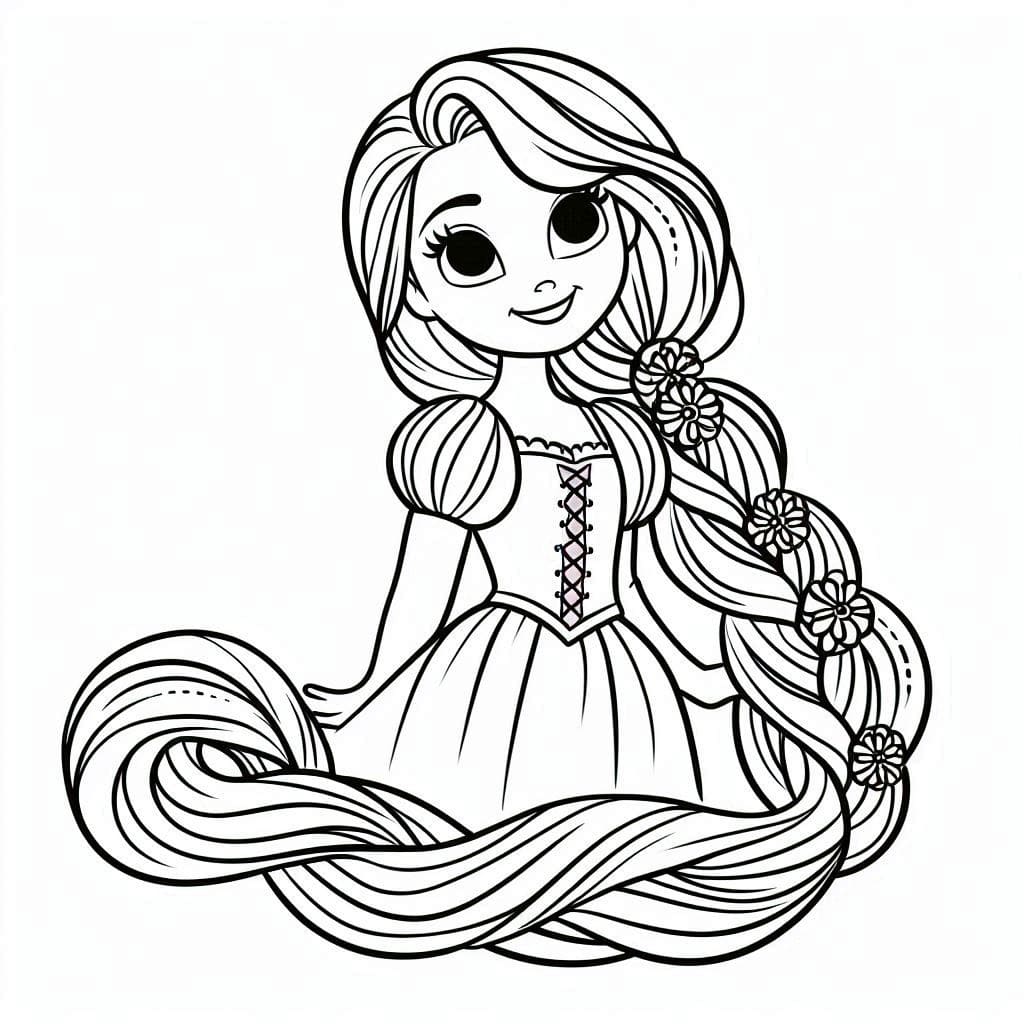 Desenho de Rapunzel Está Sorrindo para Colorir