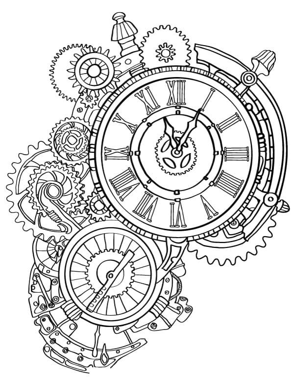Desenho de Relógio de Parede Steampunk para Colorir
