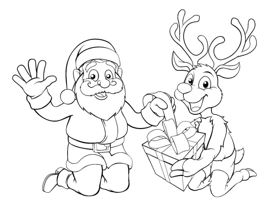 Desenho de Papai Noel e Rena de Natal para Colorir