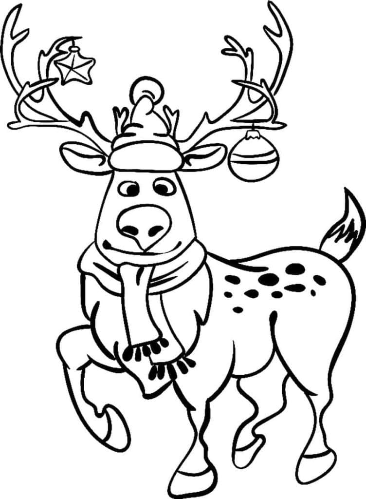 Desenho de Rena de Natal Adorável para Colorir