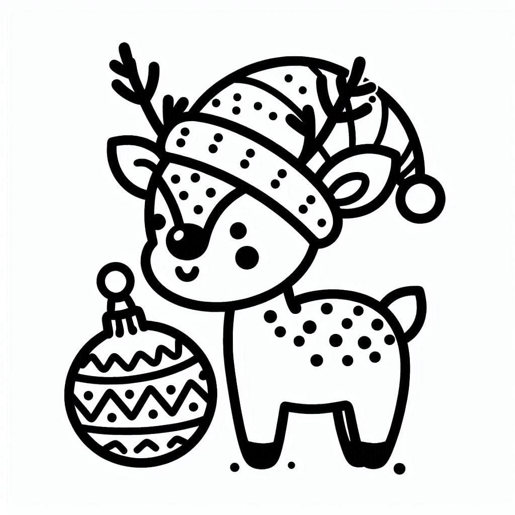 Desenho de Rena de Natal Alegre para Colorir