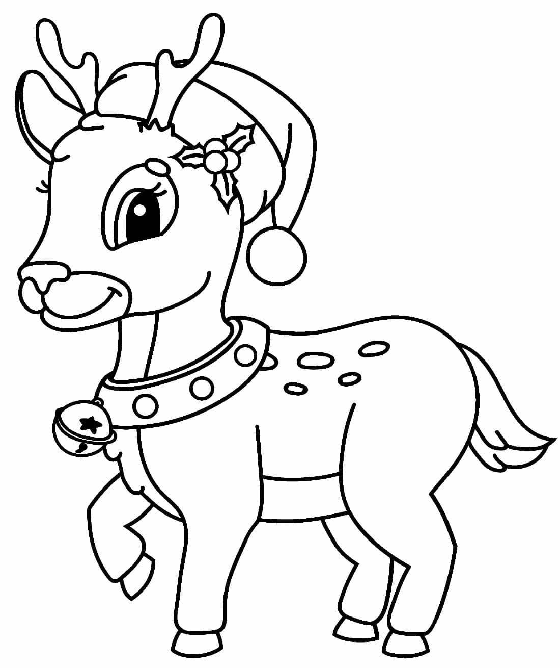 Desenho de Rena de Natal Brincalhona para Colorir