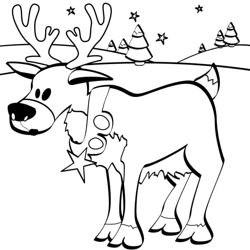 Desenho de Rena de Natal Curiosa para Colorir