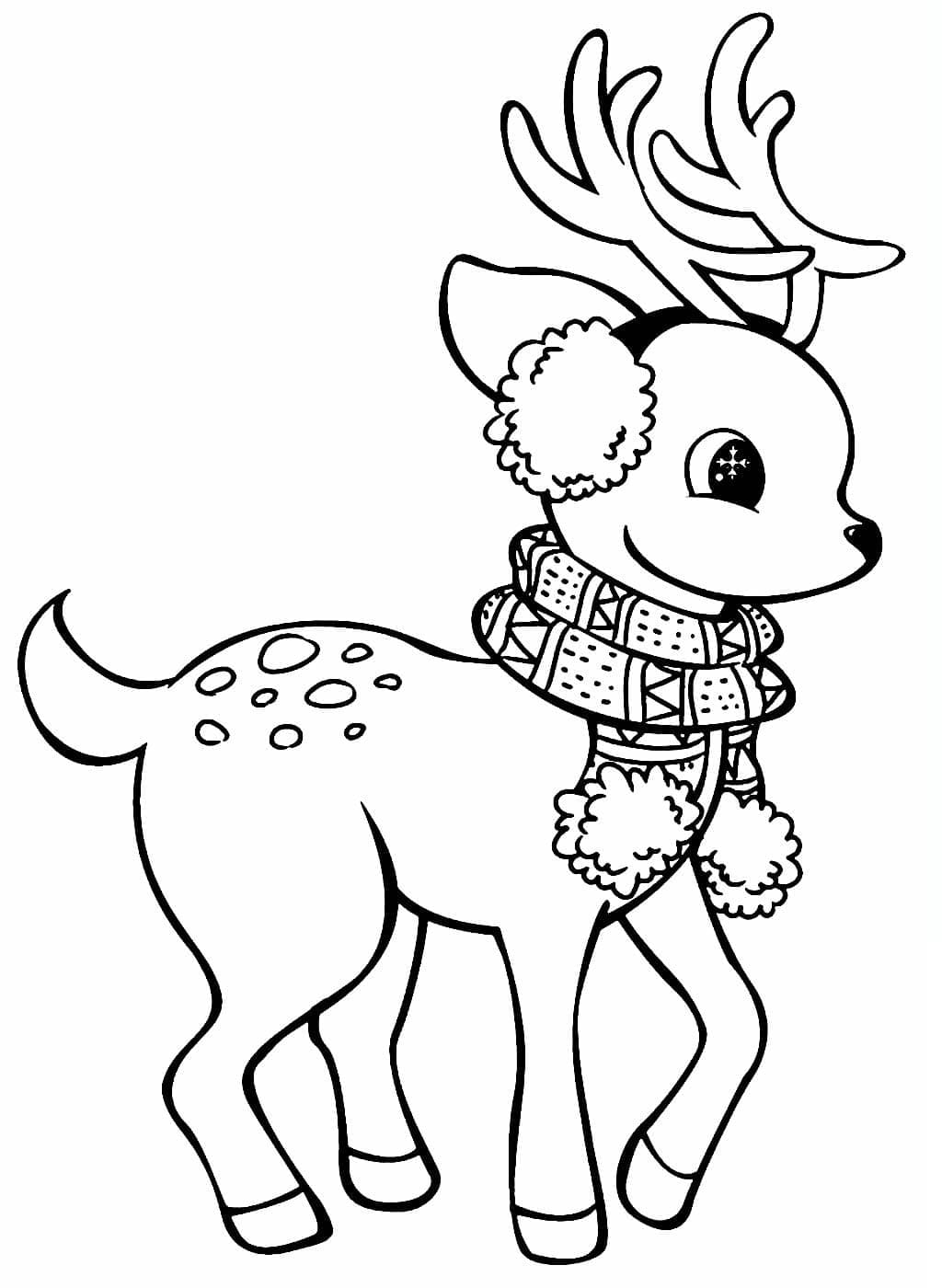 Desenho de Rena de Natal Imprimivel Grátis para Crianças para Colorir