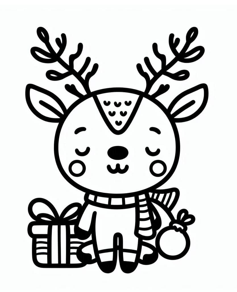Desenho de Rena de Natal Imprimivel Grátis para Colorir