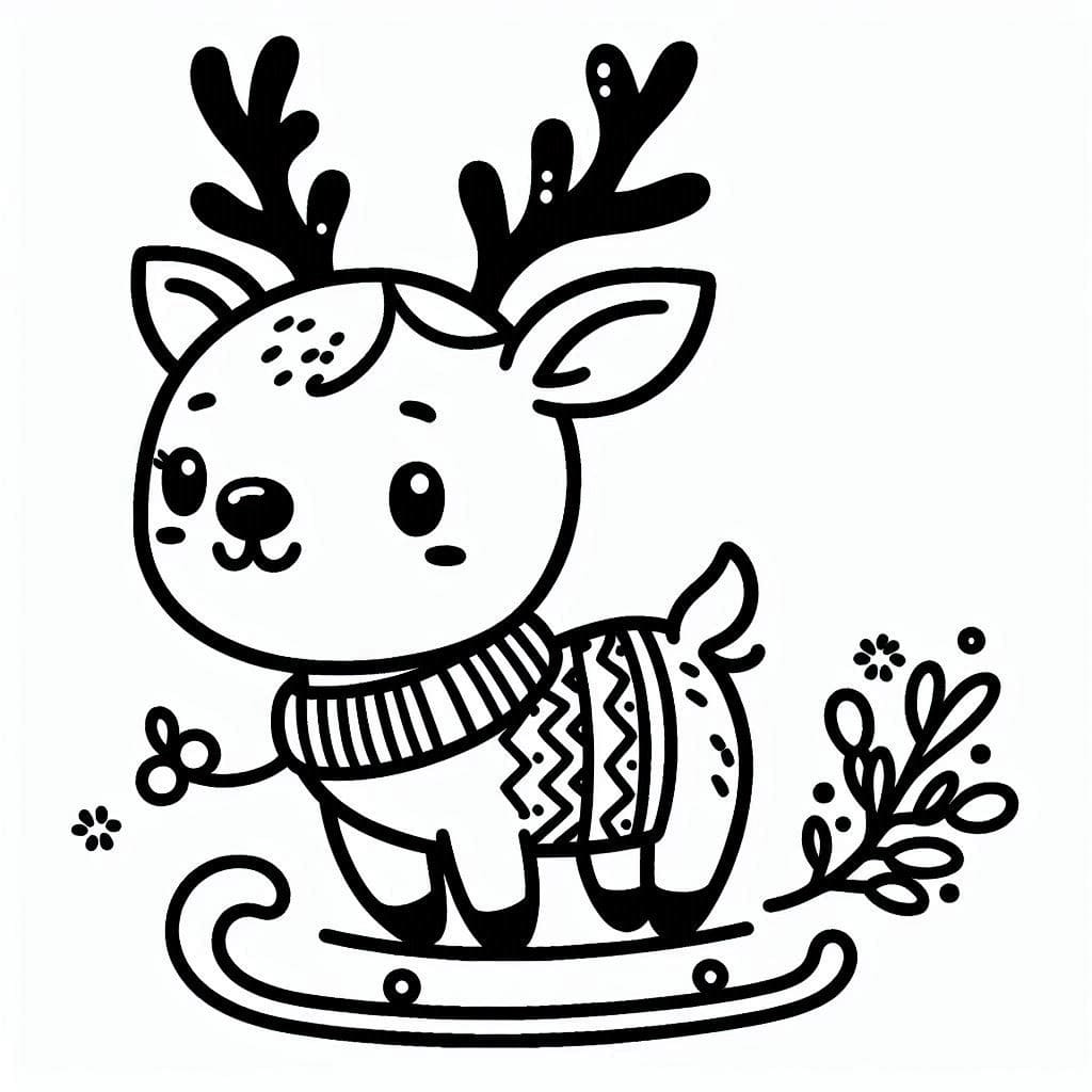 Desenho de Rena de Natal Kawaii para Colorir