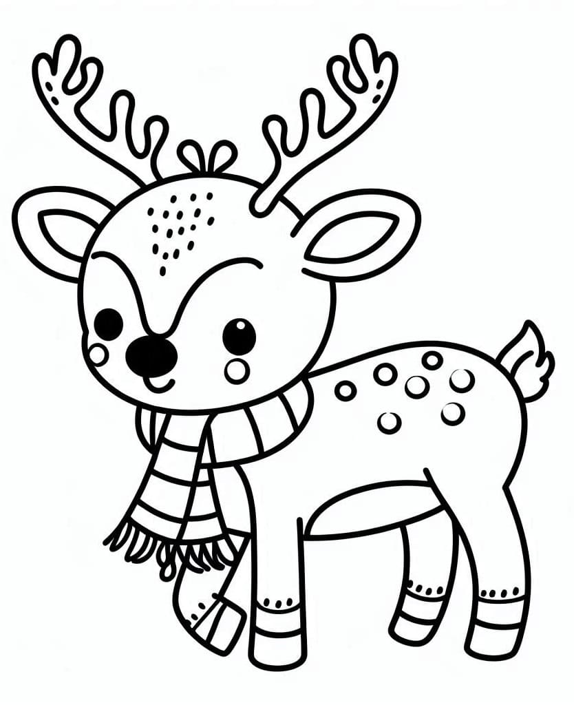Desenho de Rena de Natal Muito Feliz para Colorir