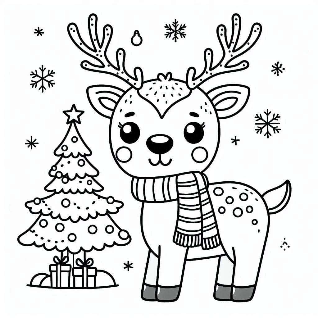 Desenho de Rena de Natal Muito Fofa para Colorir