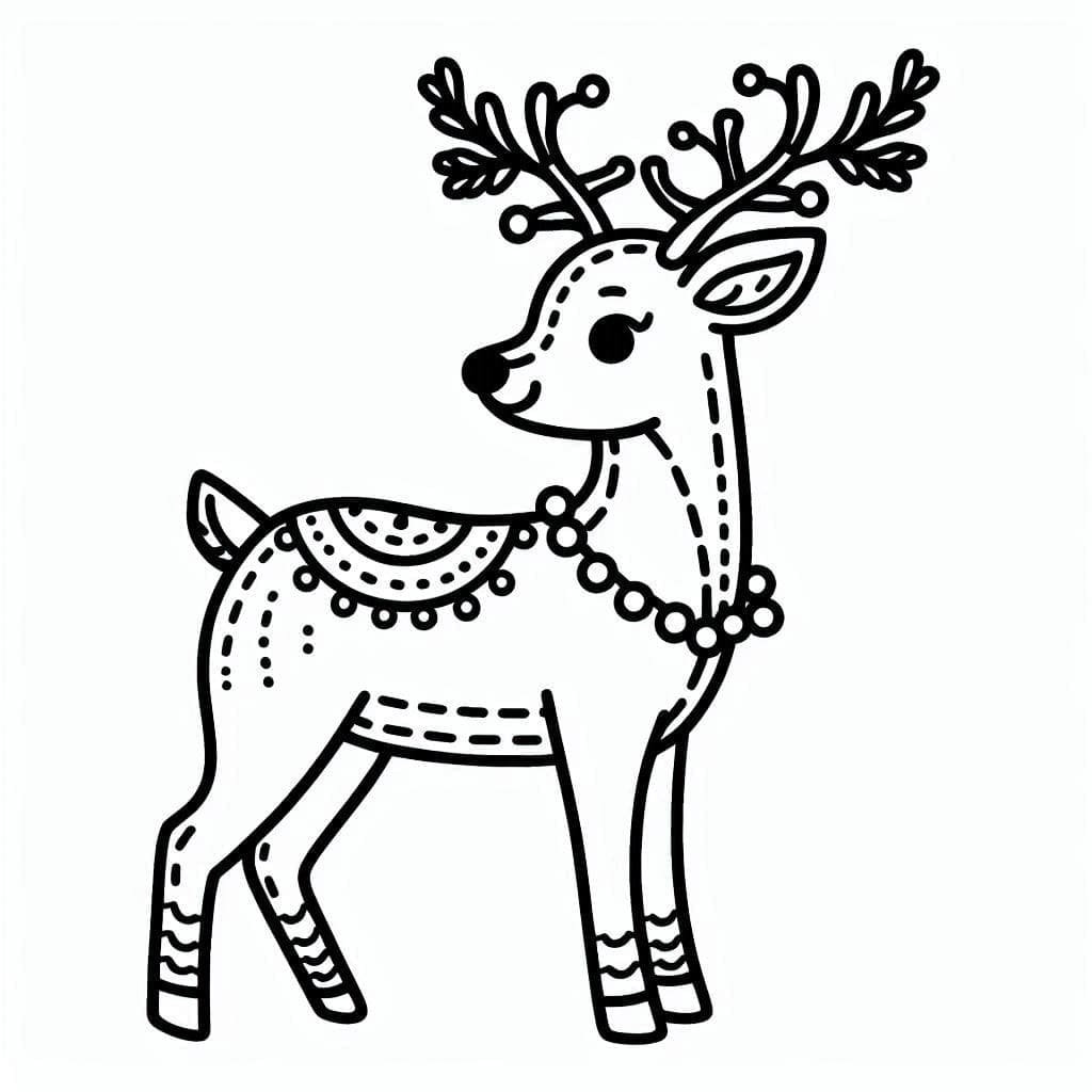 Desenho de Rena de Natal Muito Linda para Colorir