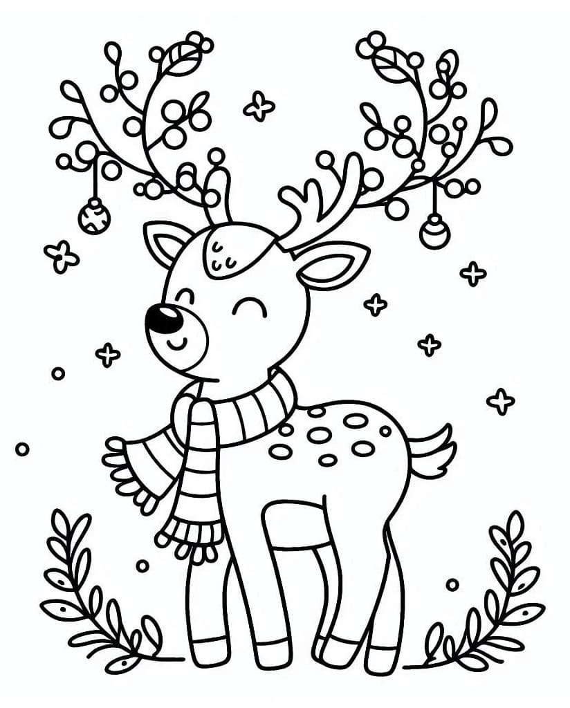 Desenho de Rena de Natal Sorridente para Colorir