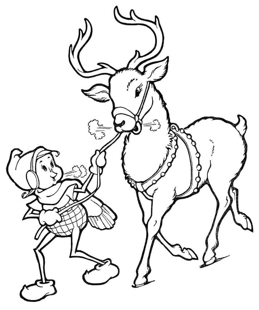 Desenho de uma Adorável Rena de Natal para Colorir