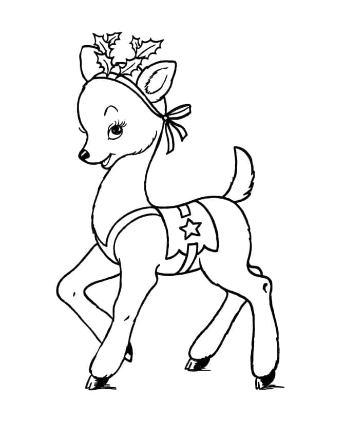 Desenho de uma Bela Rena de Natal para Colorir