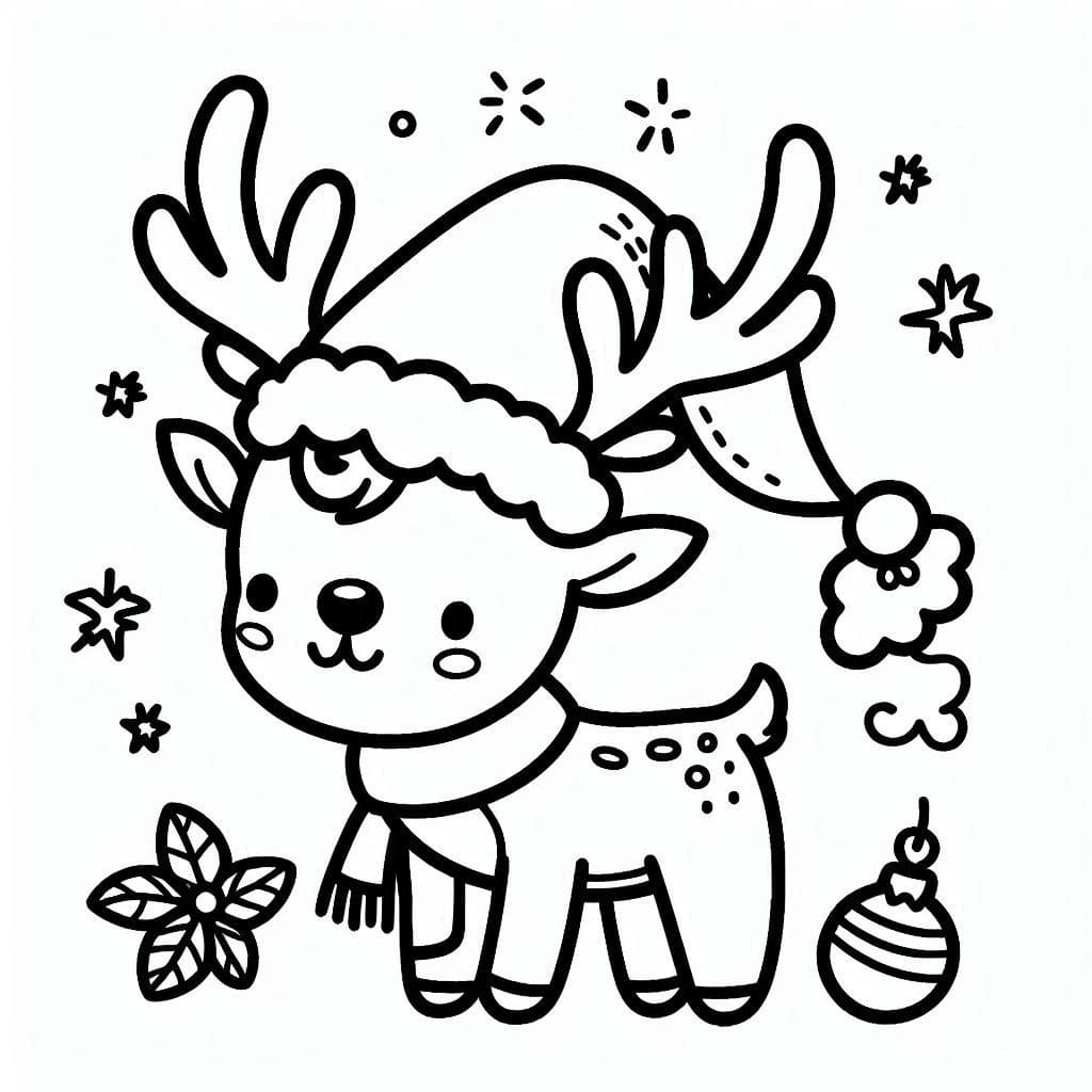 Desenho de uma Rena de Natal Alegre para Colorir
