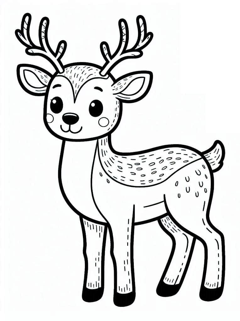 Desenho de uma Rena de Natal Muito Feliz para Colorir