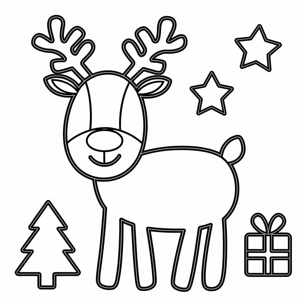 Desenho de uma Rena de Natal Simples para Colorir