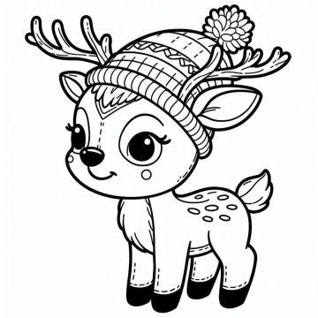 Desenho de Uma Rena de Natal Sorridente para Colorir