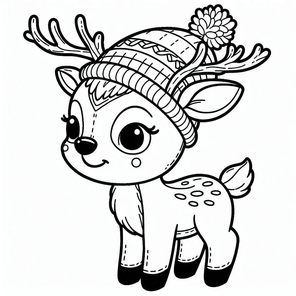 Desenho de uma Rena de Natal Sorridente para Colorir